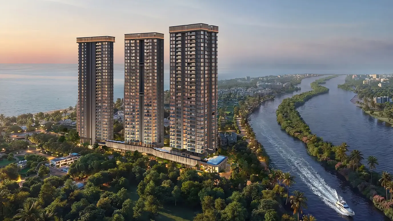 Exterior render of Altis Ocean Cliffs towers, East Coast Road Chennai
