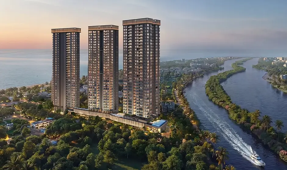 Exterior render of Altis Ocean Cliffs towers, East Coast Road Chennai