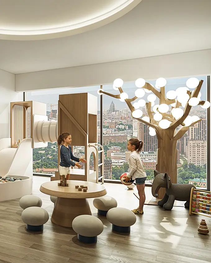 Aerial view of Ocean Cliffs towers surrounded by greenery
